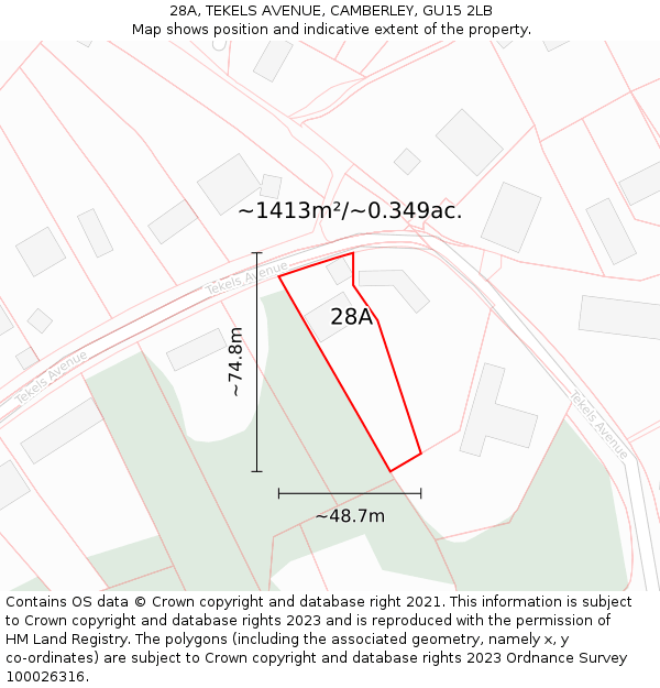 28A, TEKELS AVENUE, CAMBERLEY, GU15 2LB: Plot and title map