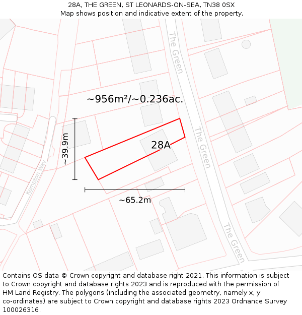 28A, THE GREEN, ST LEONARDS-ON-SEA, TN38 0SX: Plot and title map