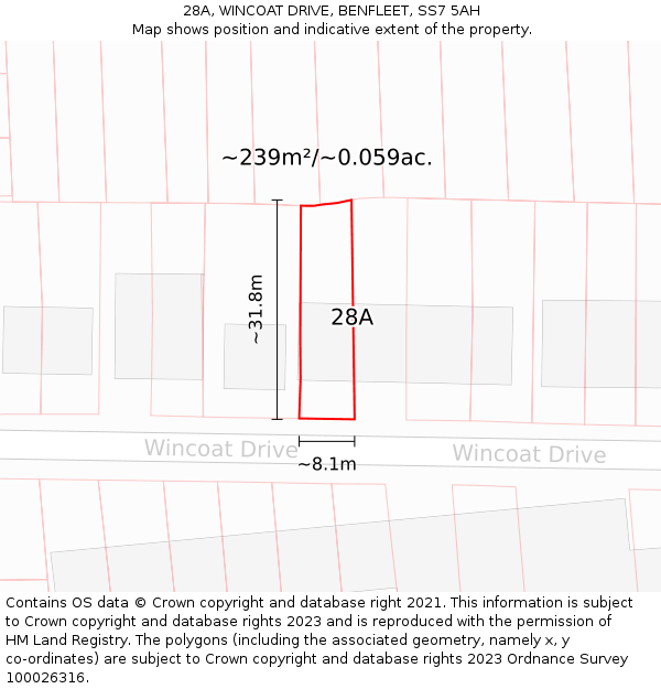 28A, WINCOAT DRIVE, BENFLEET, SS7 5AH: Plot and title map