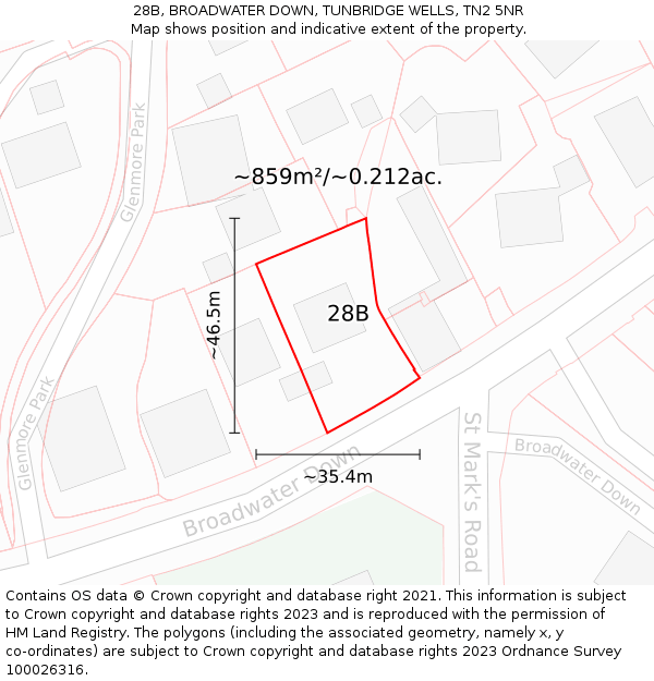 28B, BROADWATER DOWN, TUNBRIDGE WELLS, TN2 5NR: Plot and title map