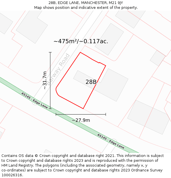 28B, EDGE LANE, MANCHESTER, M21 9JY: Plot and title map