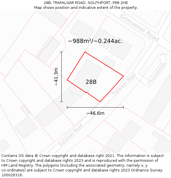 28B, TRAFALGAR ROAD, SOUTHPORT, PR8 2HE: Plot and title map