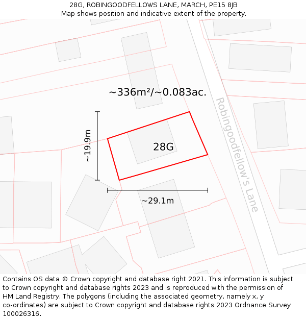 28G, ROBINGOODFELLOWS LANE, MARCH, PE15 8JB: Plot and title map