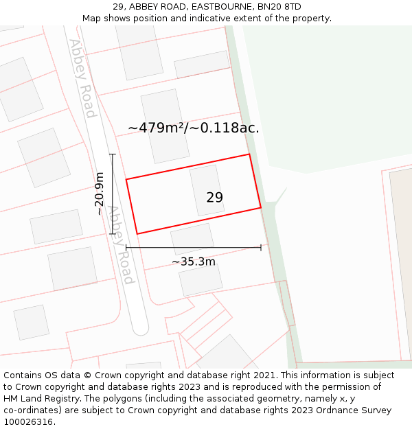 29, ABBEY ROAD, EASTBOURNE, BN20 8TD: Plot and title map