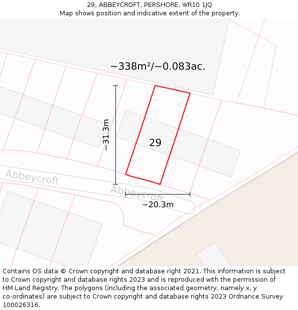 29, ABBEYCROFT, PERSHORE, WR10 1JQ: Plot and title map