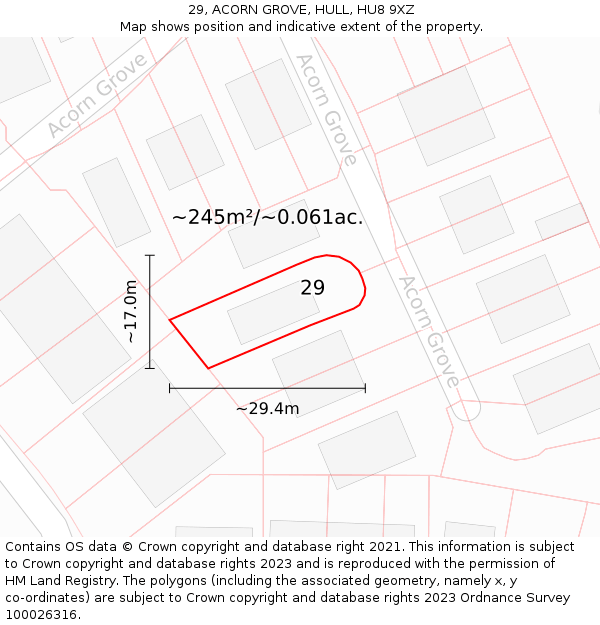 29, ACORN GROVE, HULL, HU8 9XZ: Plot and title map