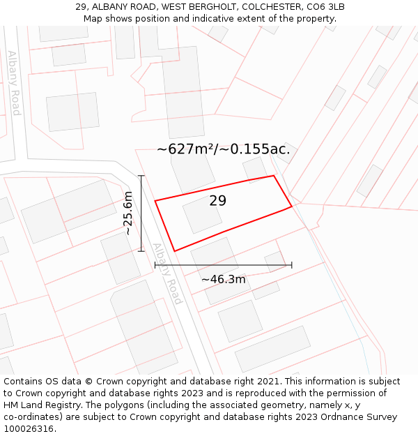 29, ALBANY ROAD, WEST BERGHOLT, COLCHESTER, CO6 3LB: Plot and title map