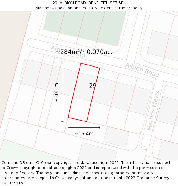 29, ALBION ROAD, BENFLEET, SS7 5PU: Plot and title map