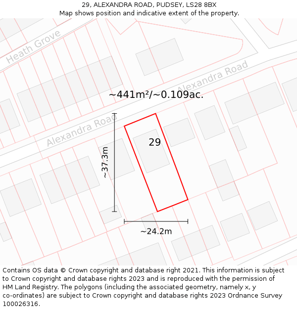 29, ALEXANDRA ROAD, PUDSEY, LS28 8BX: Plot and title map