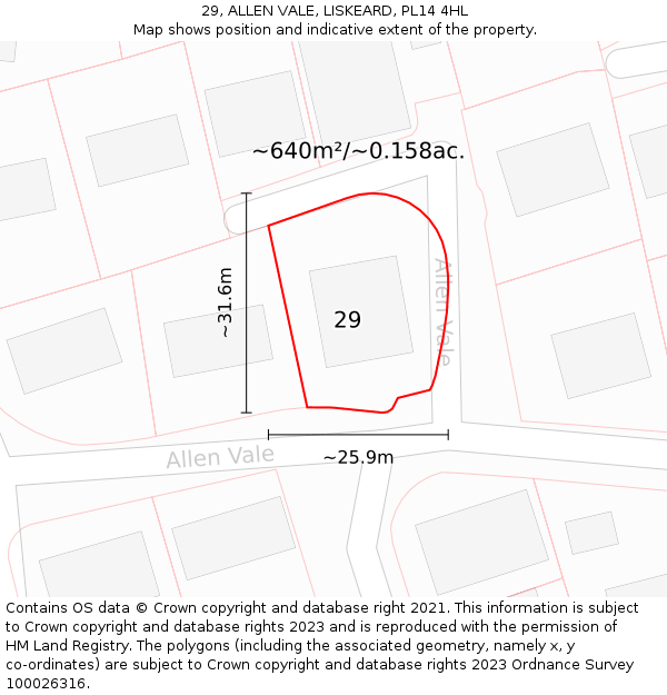 29, ALLEN VALE, LISKEARD, PL14 4HL: Plot and title map