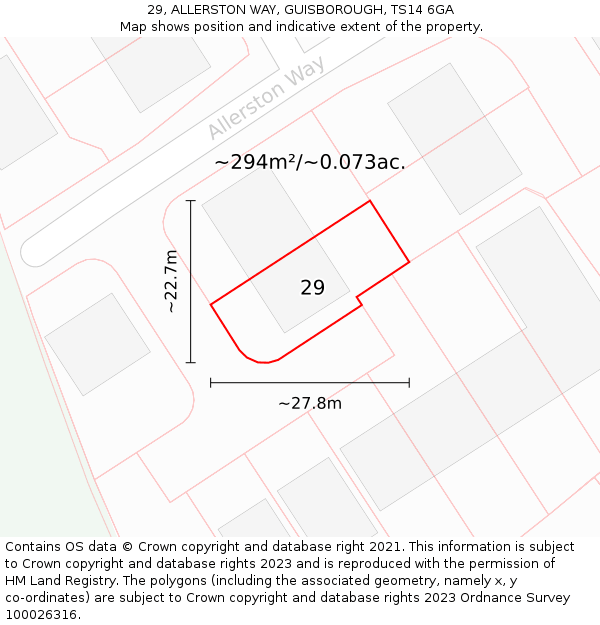 29, ALLERSTON WAY, GUISBOROUGH, TS14 6GA: Plot and title map