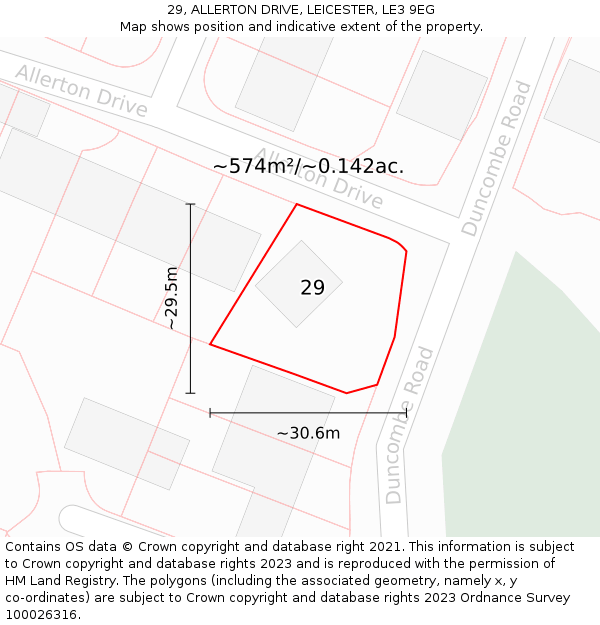 29, ALLERTON DRIVE, LEICESTER, LE3 9EG: Plot and title map