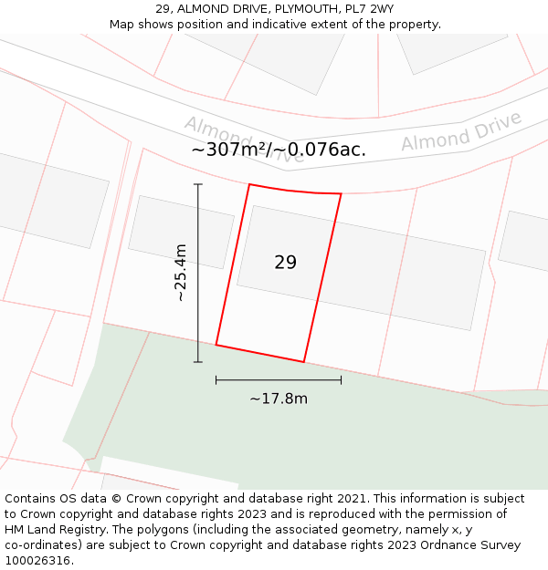 29, ALMOND DRIVE, PLYMOUTH, PL7 2WY: Plot and title map