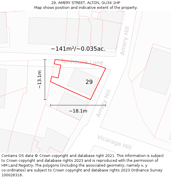 29, AMERY STREET, ALTON, GU34 1HP: Plot and title map