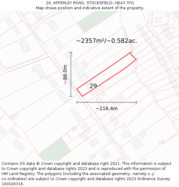 29, APPERLEY ROAD, STOCKSFIELD, NE43 7PG: Plot and title map