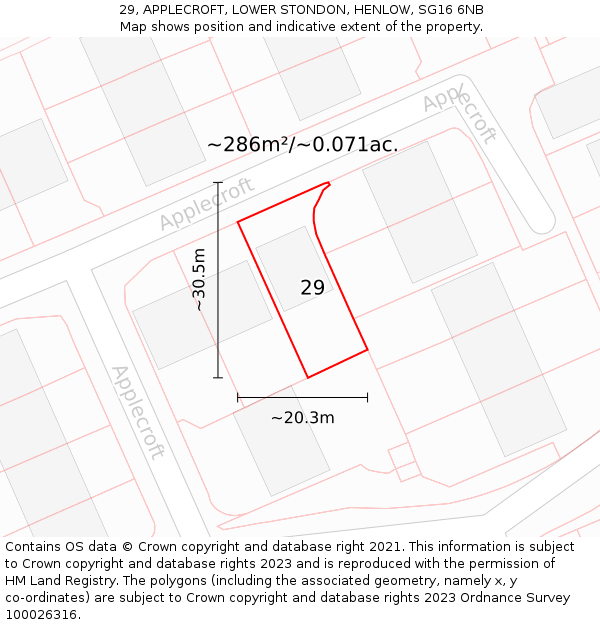 29, APPLECROFT, LOWER STONDON, HENLOW, SG16 6NB: Plot and title map