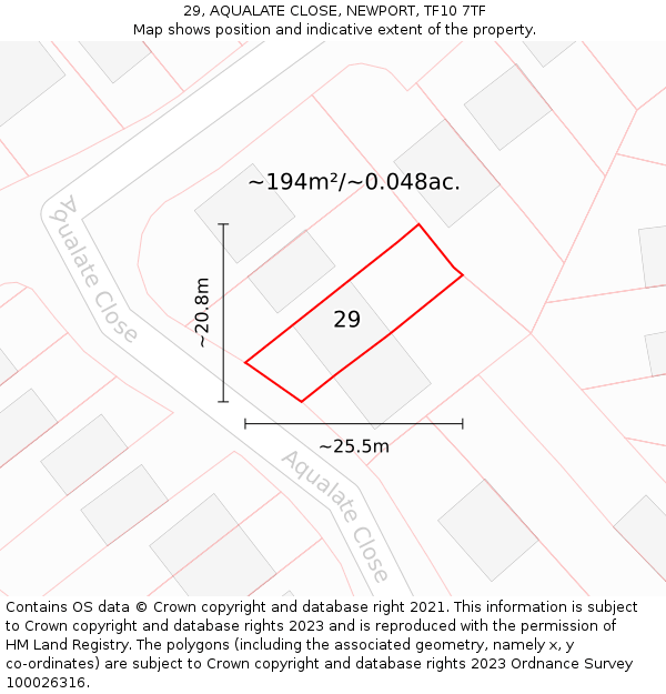 29, AQUALATE CLOSE, NEWPORT, TF10 7TF: Plot and title map