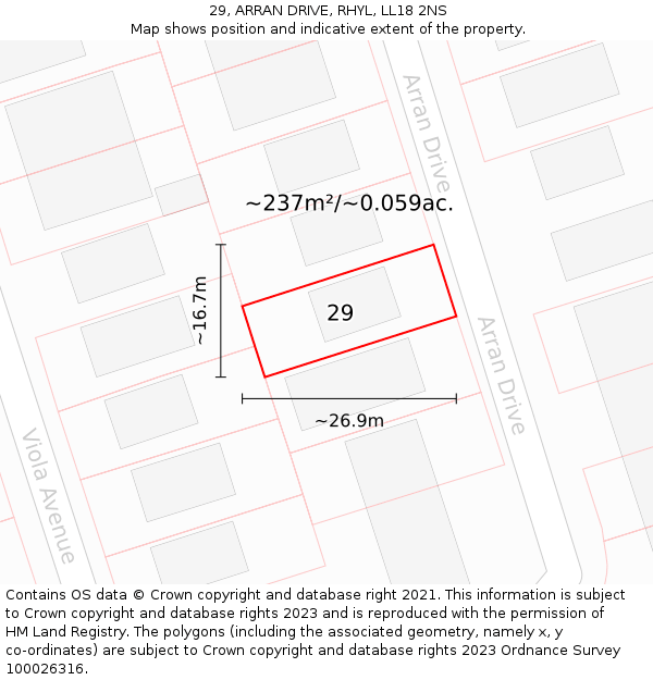 29, ARRAN DRIVE, RHYL, LL18 2NS: Plot and title map