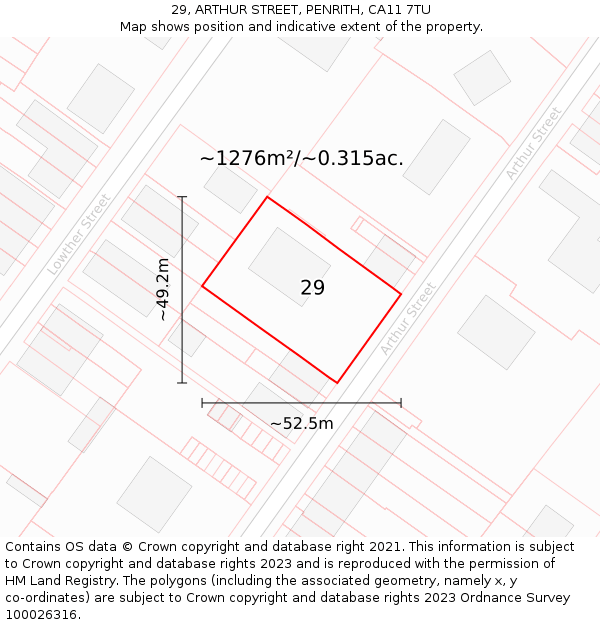 29, ARTHUR STREET, PENRITH, CA11 7TU: Plot and title map