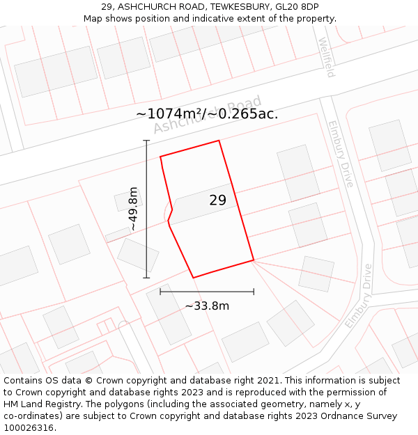 29, ASHCHURCH ROAD, TEWKESBURY, GL20 8DP: Plot and title map