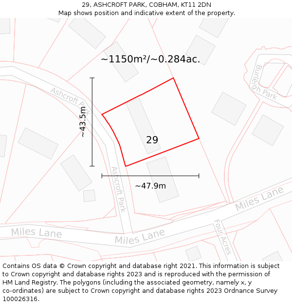 29, ASHCROFT PARK, COBHAM, KT11 2DN: Plot and title map