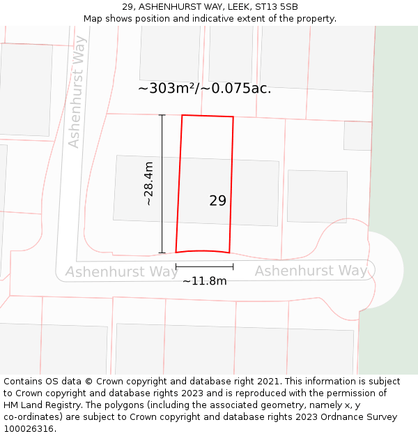 29, ASHENHURST WAY, LEEK, ST13 5SB: Plot and title map