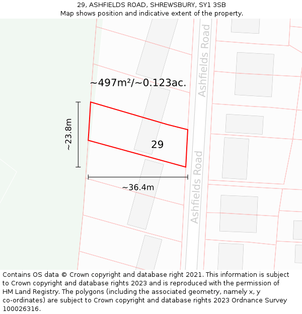 29, ASHFIELDS ROAD, SHREWSBURY, SY1 3SB: Plot and title map