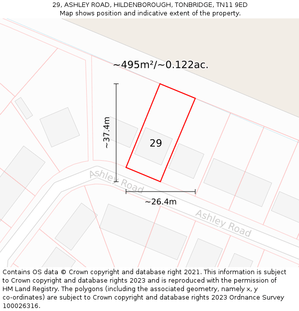 29, ASHLEY ROAD, HILDENBOROUGH, TONBRIDGE, TN11 9ED: Plot and title map