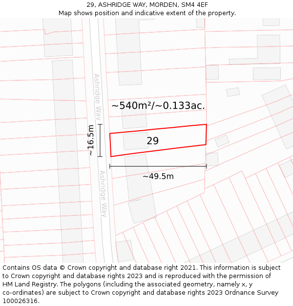 29, ASHRIDGE WAY, MORDEN, SM4 4EF: Plot and title map