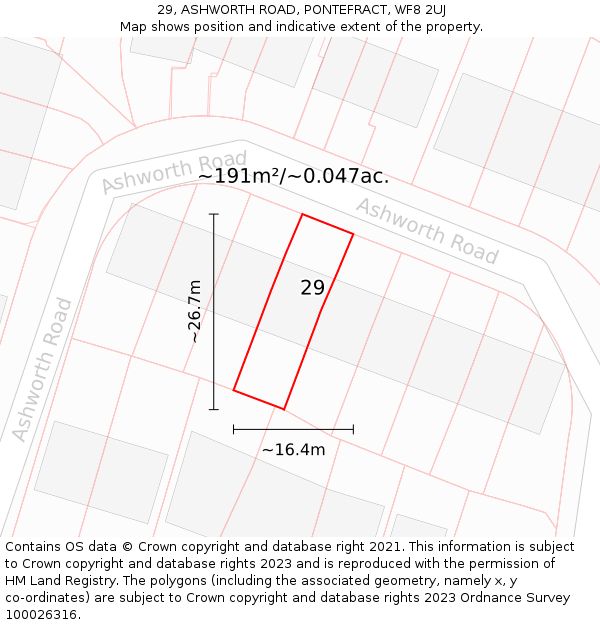 29, ASHWORTH ROAD, PONTEFRACT, WF8 2UJ: Plot and title map