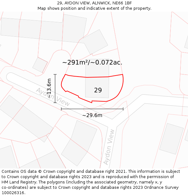 29, AYDON VIEW, ALNWICK, NE66 1BF: Plot and title map