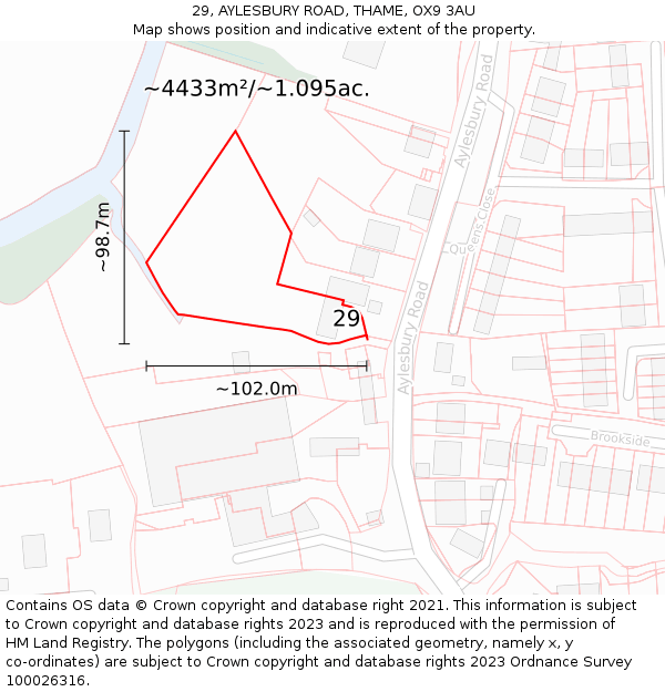 29, AYLESBURY ROAD, THAME, OX9 3AU: Plot and title map