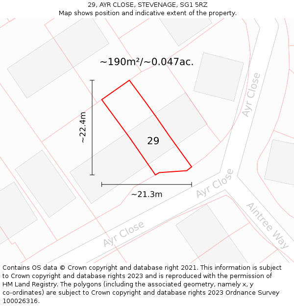 29, AYR CLOSE, STEVENAGE, SG1 5RZ: Plot and title map