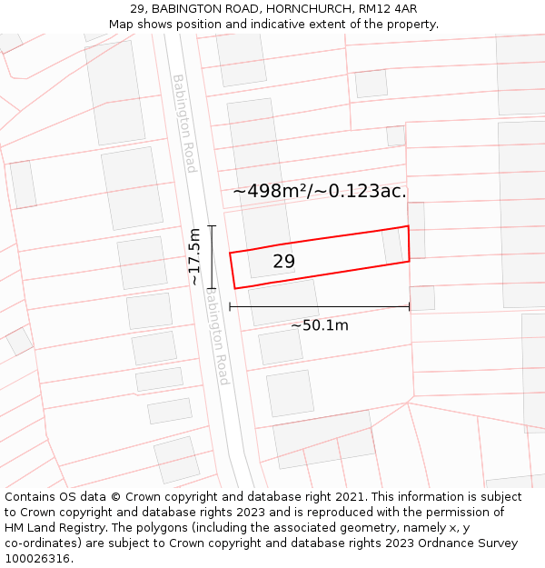 29, BABINGTON ROAD, HORNCHURCH, RM12 4AR: Plot and title map