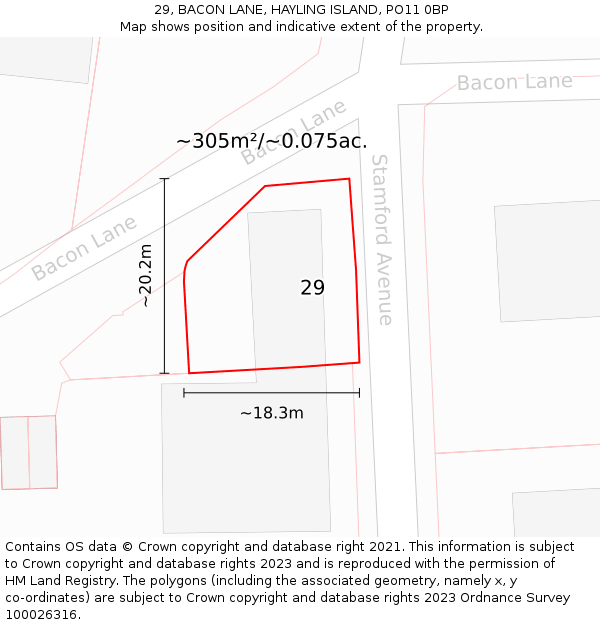 29, BACON LANE, HAYLING ISLAND, PO11 0BP: Plot and title map