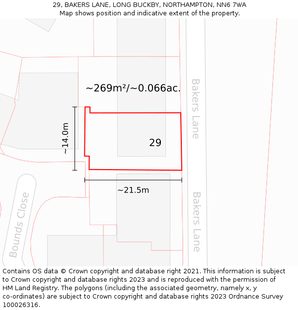 29, BAKERS LANE, LONG BUCKBY, NORTHAMPTON, NN6 7WA: Plot and title map