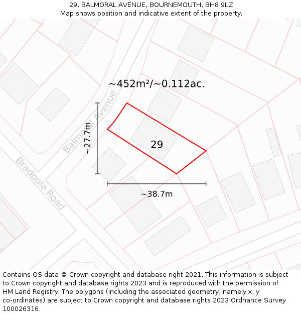 29, BALMORAL AVENUE, BOURNEMOUTH, BH8 9LZ: Plot and title map