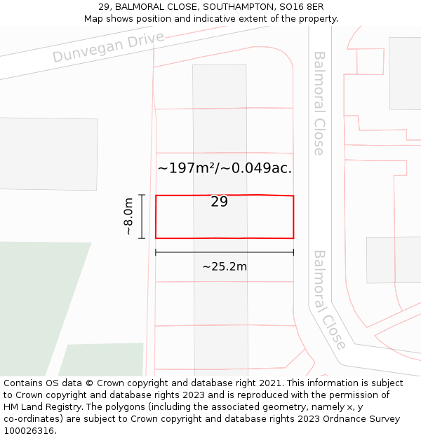 29, BALMORAL CLOSE, SOUTHAMPTON, SO16 8ER: Plot and title map