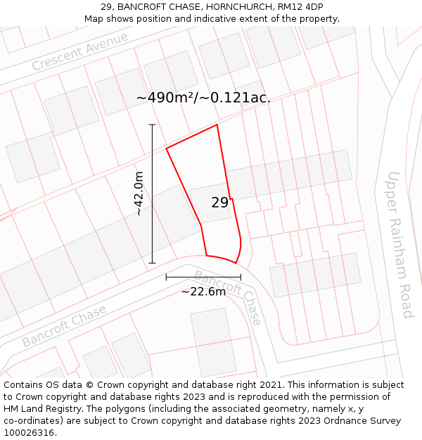 29, BANCROFT CHASE, HORNCHURCH, RM12 4DP: Plot and title map