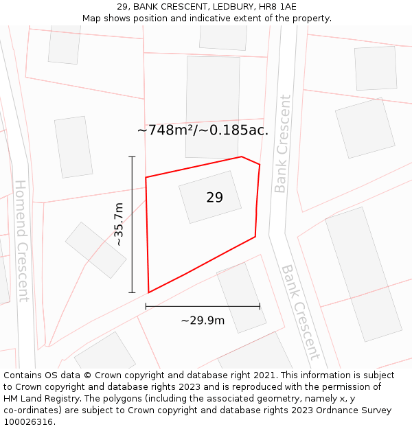 29, BANK CRESCENT, LEDBURY, HR8 1AE: Plot and title map