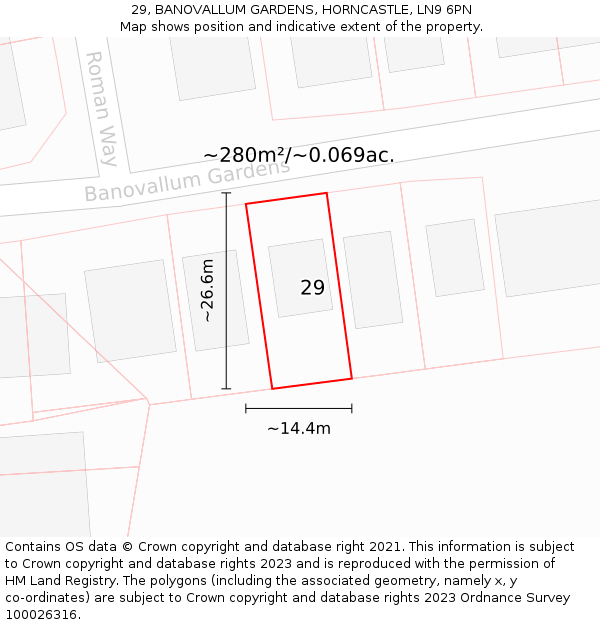 29, BANOVALLUM GARDENS, HORNCASTLE, LN9 6PN: Plot and title map