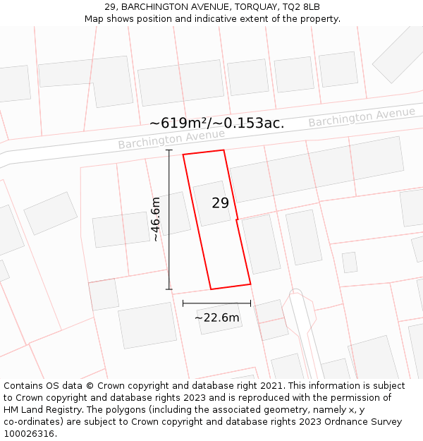 29, BARCHINGTON AVENUE, TORQUAY, TQ2 8LB: Plot and title map