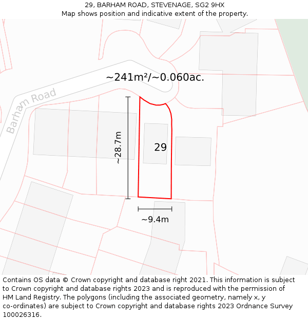 29, BARHAM ROAD, STEVENAGE, SG2 9HX: Plot and title map