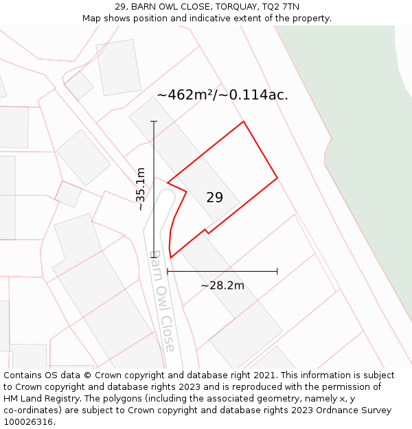 29, BARN OWL CLOSE, TORQUAY, TQ2 7TN: Plot and title map