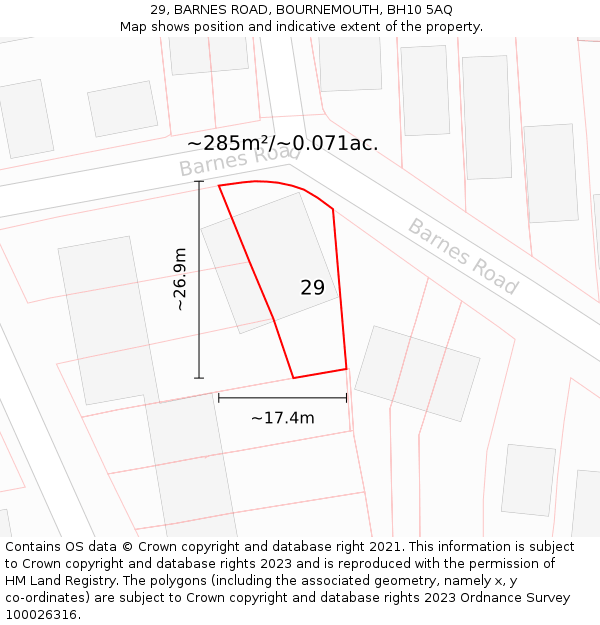 29, BARNES ROAD, BOURNEMOUTH, BH10 5AQ: Plot and title map