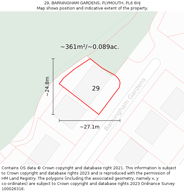 29, BARNINGHAM GARDENS, PLYMOUTH, PL6 6HJ: Plot and title map