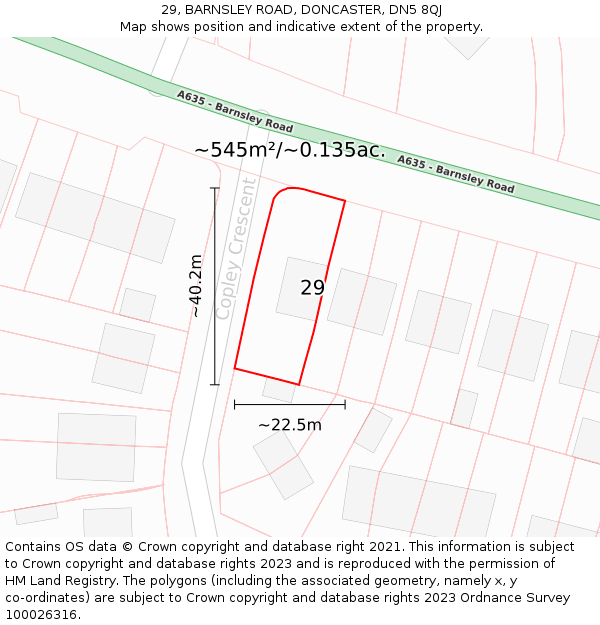 29, BARNSLEY ROAD, DONCASTER, DN5 8QJ: Plot and title map