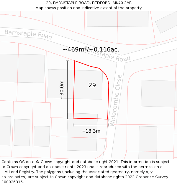 29, BARNSTAPLE ROAD, BEDFORD, MK40 3AR: Plot and title map