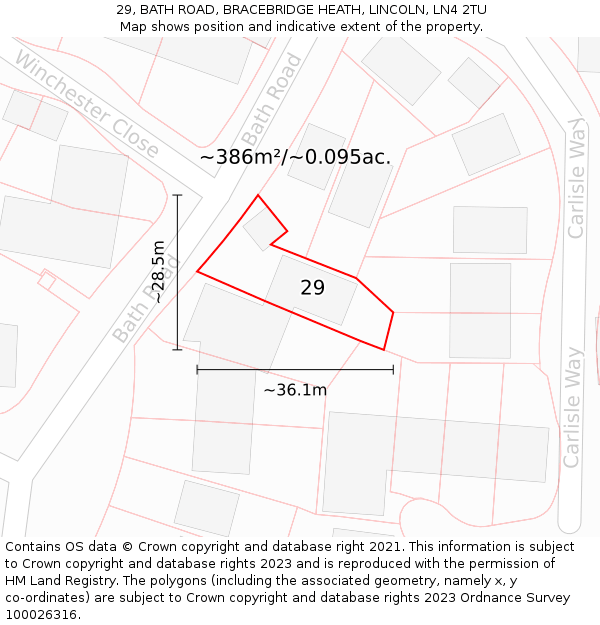 29, BATH ROAD, BRACEBRIDGE HEATH, LINCOLN, LN4 2TU: Plot and title map