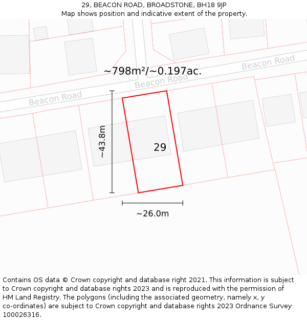 29, BEACON ROAD, BROADSTONE, BH18 9JP: Plot and title map